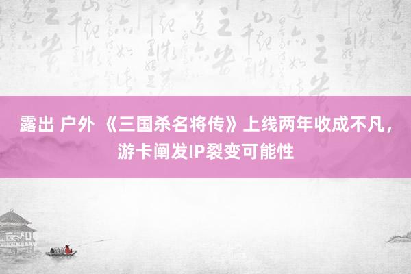 露出 户外 《三国杀名将传》上线两年收成不凡，游卡阐发IP裂变可能性